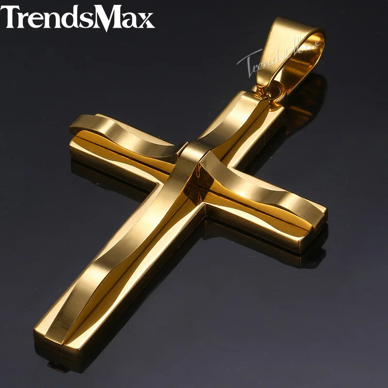 Dropshipping Cross Pendant Necklaces For Men Black Gold Color Silver Color Stainless Steel Charm Chain Male Hip Hop Jewelry KP52