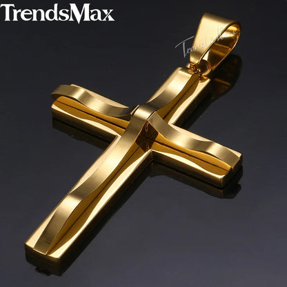 Dropshipping Cross Pendant Necklaces For Men Black Gold Color Silver Color Stainless Steel Charm Chain Male Hip Hop Jewelry KP52