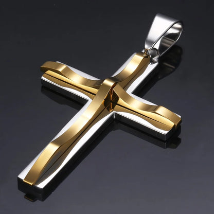 Dropshipping Cross Pendant Necklaces For Men Black Gold Color Silver Color Stainless Steel Charm Chain Male Hip Hop Jewelry KP52
