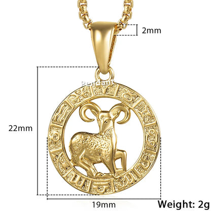 Men's Women's 12 Horoscope Zodiac Sign Gold Color Pendant Necklace Aries Leo Wholesale 12 Constellations Jewelry GPM24