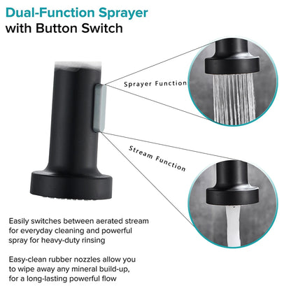 Rozin Matte Black Kitchen Faucet Deck Mounted Mixer Tap 360 Degree Rotation Stream Sprayer Nozzle Kitchen Sink Hot Cold Taps