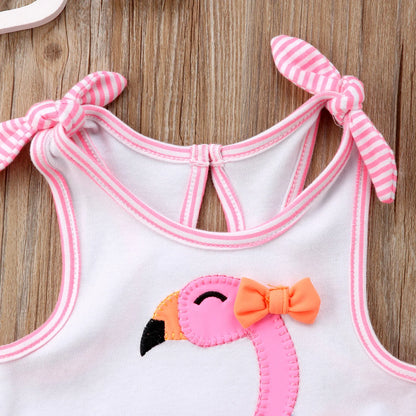 Citgeett Summer Newborn Toddler Baby Girls Flamingo Strap Bodysuit Jumpsuit Sweet Summer 3D Cute Outfits Clothes