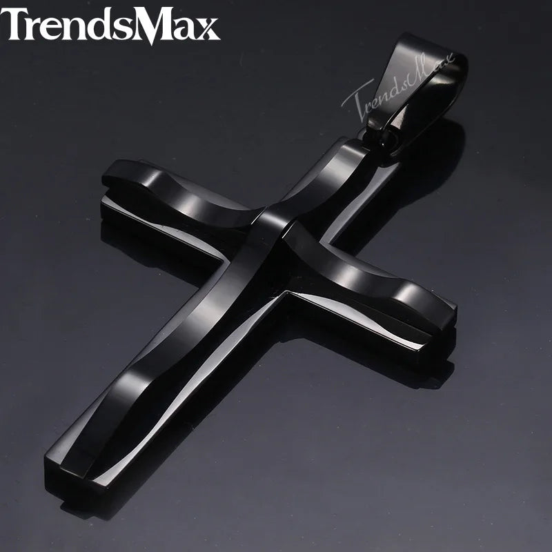 Dropshipping Cross Pendant Necklaces For Men Black Gold Color Silver Color Stainless Steel Charm Chain Male Hip Hop Jewelry KP52