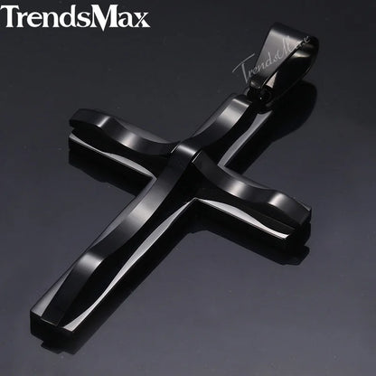 Dropshipping Cross Pendant Necklaces For Men Black Gold Color Silver Color Stainless Steel Charm Chain Male Hip Hop Jewelry KP52