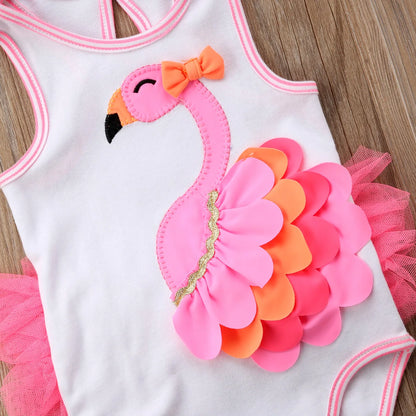 Citgeett Summer Newborn Toddler Baby Girls Flamingo Strap Bodysuit Jumpsuit Sweet Summer 3D Cute Outfits Clothes