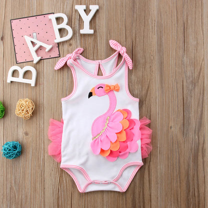 Citgeett Summer Newborn Toddler Baby Girls Flamingo Strap Bodysuit Jumpsuit Sweet Summer 3D Cute Outfits Clothes