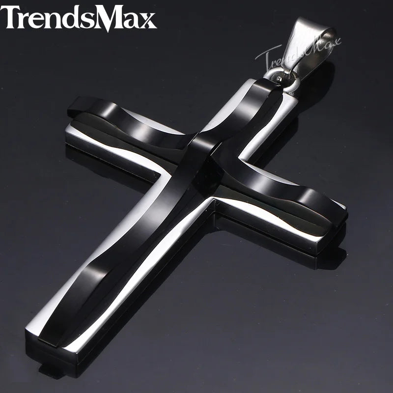 Dropshipping Cross Pendant Necklaces For Men Black Gold Color Silver Color Stainless Steel Charm Chain Male Hip Hop Jewelry KP52