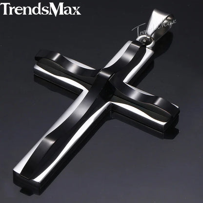 Dropshipping Cross Pendant Necklaces For Men Black Gold Color Silver Color Stainless Steel Charm Chain Male Hip Hop Jewelry KP52