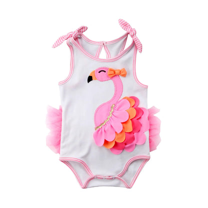 Citgeett Summer Newborn Toddler Baby Girls Flamingo Strap Bodysuit Jumpsuit Sweet Summer 3D Cute Outfits Clothes