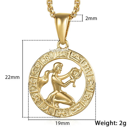 Men's Women's 12 Horoscope Zodiac Sign Gold Color Pendant Necklace Aries Leo Wholesale 12 Constellations Jewelry GPM24