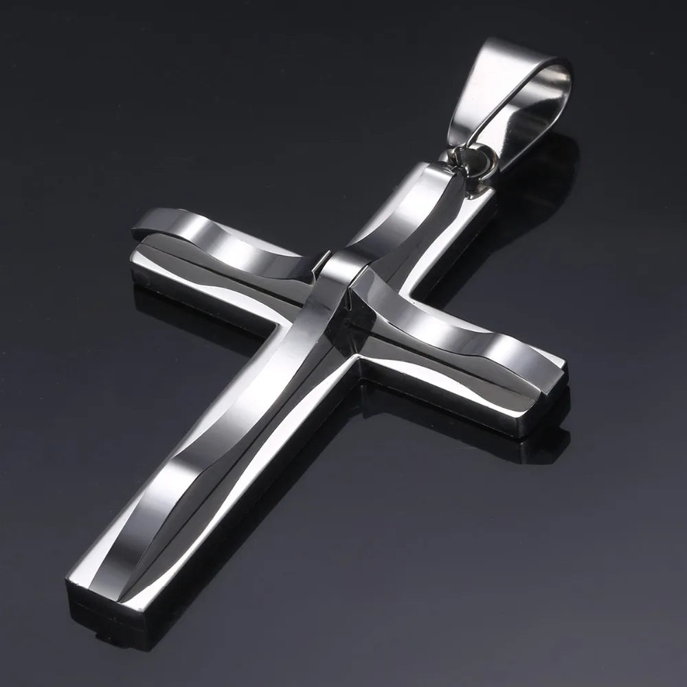 Dropshipping Cross Pendant Necklaces For Men Black Gold Color Silver Color Stainless Steel Charm Chain Male Hip Hop Jewelry KP52