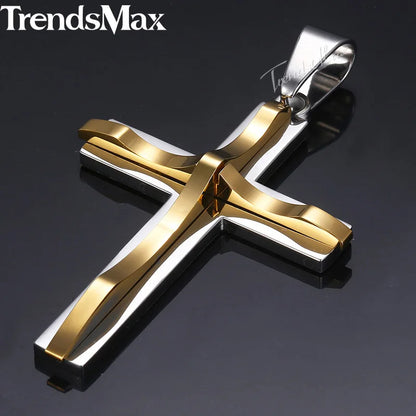 Dropshipping Cross Pendant Necklaces For Men Black Gold Color Silver Color Stainless Steel Charm Chain Male Hip Hop Jewelry KP52