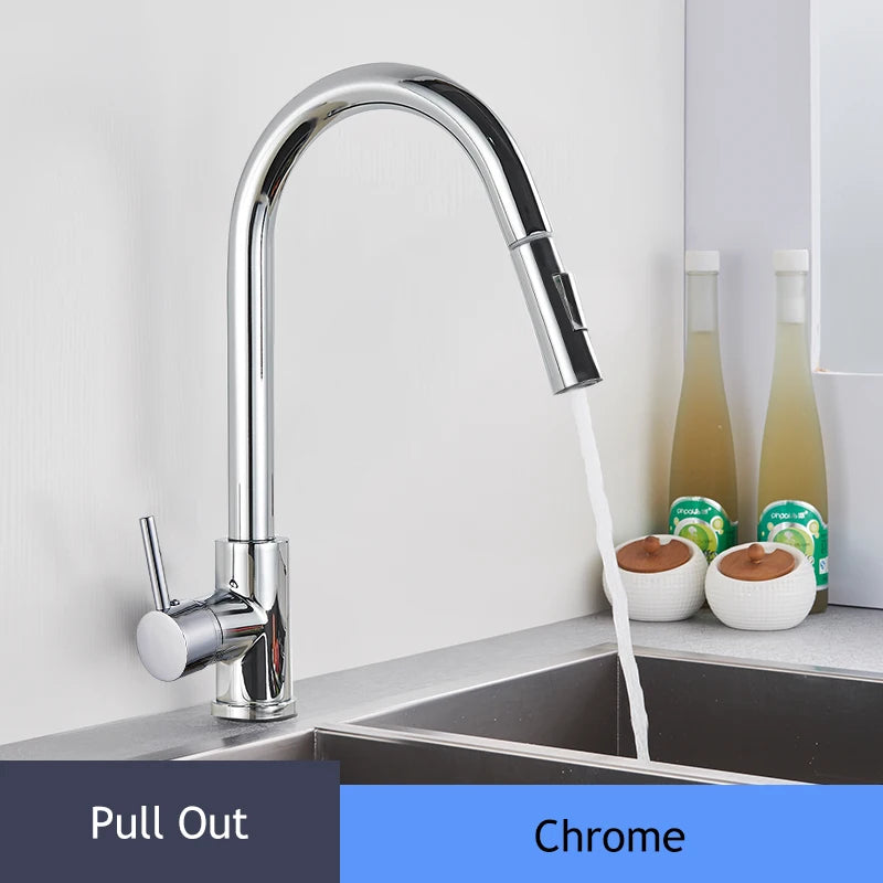 Brushed Gold Kitchen Faucet Pull Out Kitchen Sink Faucet Single Handle Faucet 360° Rotatble  Kitchen Tap  Hot Cold Mixer Crane