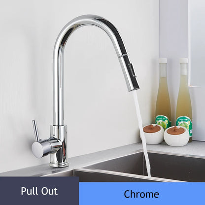 Brushed Gold Kitchen Faucet Pull Out Kitchen Sink Faucet Single Handle Faucet 360° Rotatble  Kitchen Tap  Hot Cold Mixer Crane