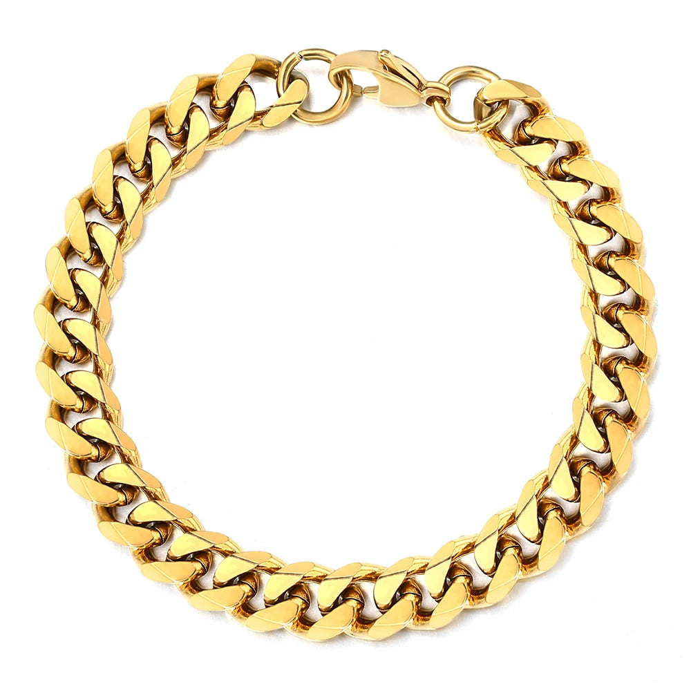 3-11MM Gold Color Stainless Steel Bracelets For Men Women Unisex Curb Cuban Link Chain Simple Wrist Jewelry Gifts