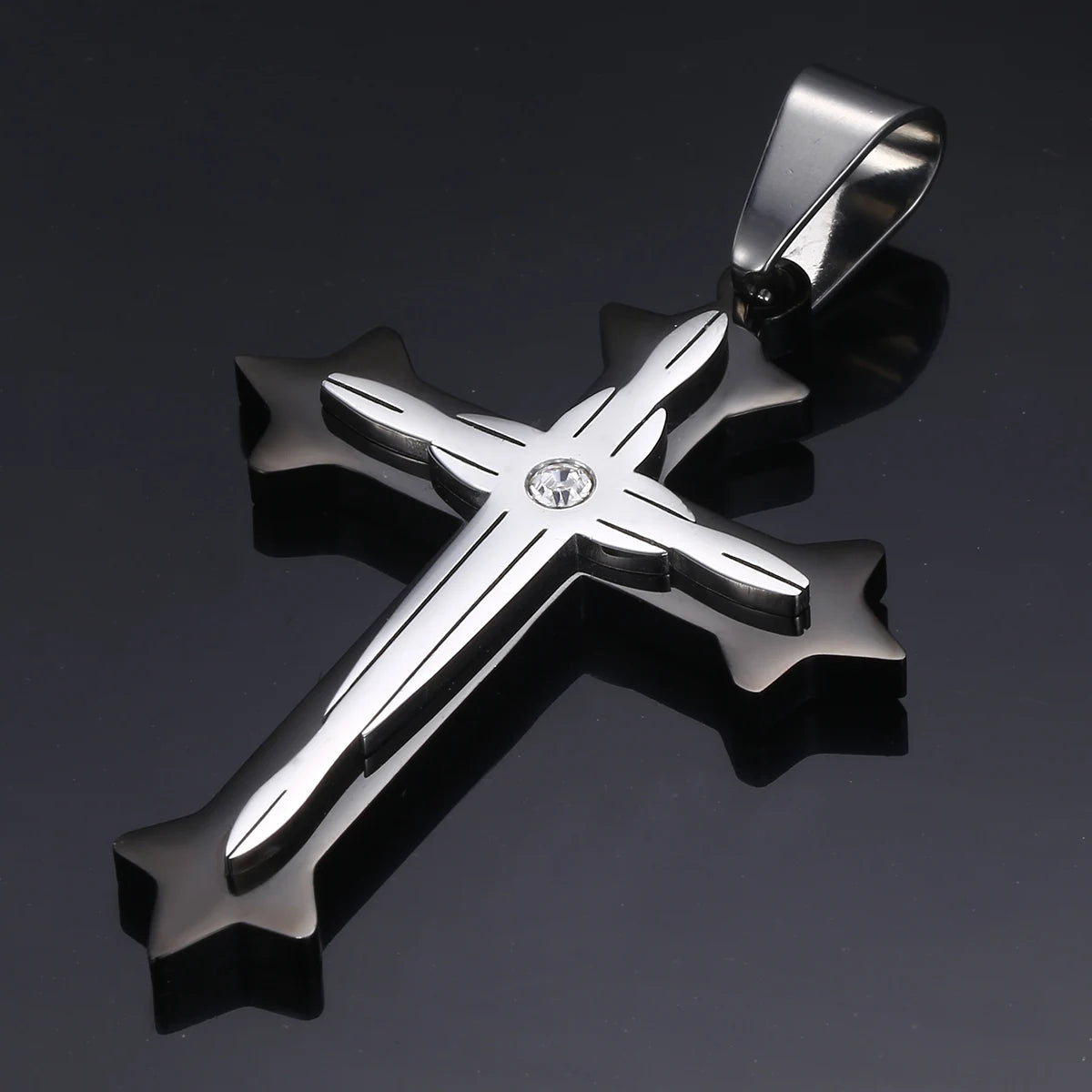 Dropshipping Cross Pendant Necklaces For Men Black Gold Color Silver Color Stainless Steel Charm Chain Male Hip Hop Jewelry KP52