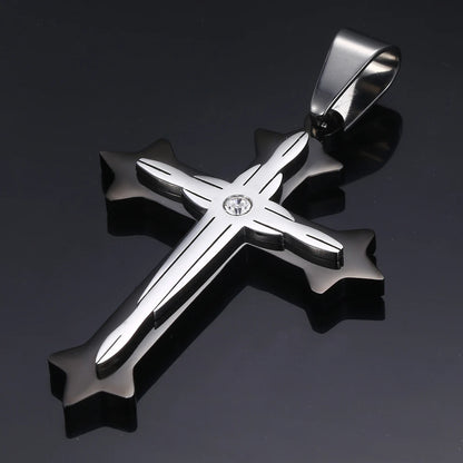 Dropshipping Cross Pendant Necklaces For Men Black Gold Color Silver Color Stainless Steel Charm Chain Male Hip Hop Jewelry KP52