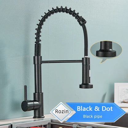 Rozin Matte Black Kitchen Faucet Deck Mounted Mixer Tap 360 Degree Rotation Stream Sprayer Nozzle Kitchen Sink Hot Cold Taps