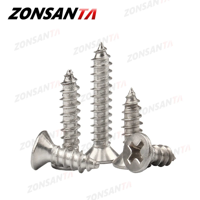 ZONSANTA M1.4 M1.7 M2 M2.3 M2.6 M3 M4 M5 M6 304 Stainless Steel Cross Recessed Countersunk Flat Head Tapping Screws Wood Screw