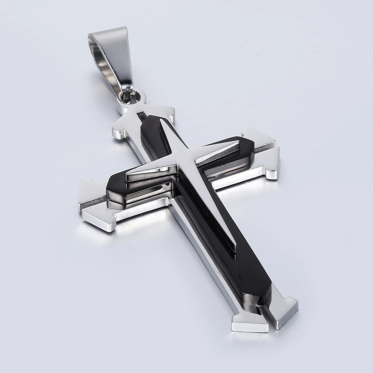 Dropshipping Cross Pendant Necklaces For Men Black Gold Color Silver Color Stainless Steel Charm Chain Male Hip Hop Jewelry KP52