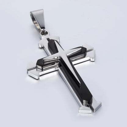 Dropshipping Cross Pendant Necklaces For Men Black Gold Color Silver Color Stainless Steel Charm Chain Male Hip Hop Jewelry KP52