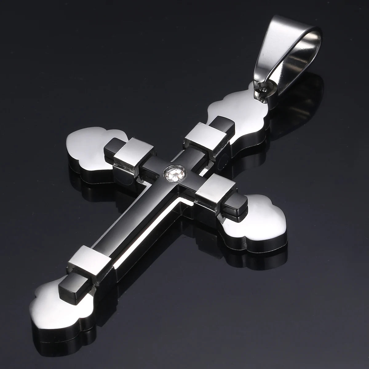 Dropshipping Cross Pendant Necklaces For Men Black Gold Color Silver Color Stainless Steel Charm Chain Male Hip Hop Jewelry KP52