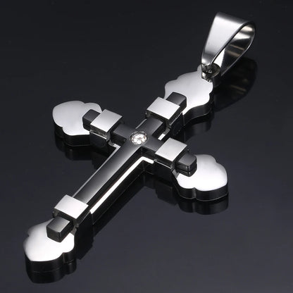 Dropshipping Cross Pendant Necklaces For Men Black Gold Color Silver Color Stainless Steel Charm Chain Male Hip Hop Jewelry KP52
