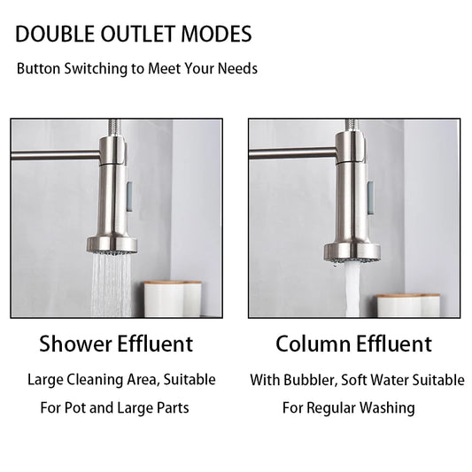 Spring Brushed Kitchen Sink Faucet Pull Down Sprayer Nozzle Single Handle Faucets Mixer Hot Cold Stainless Steel Modern