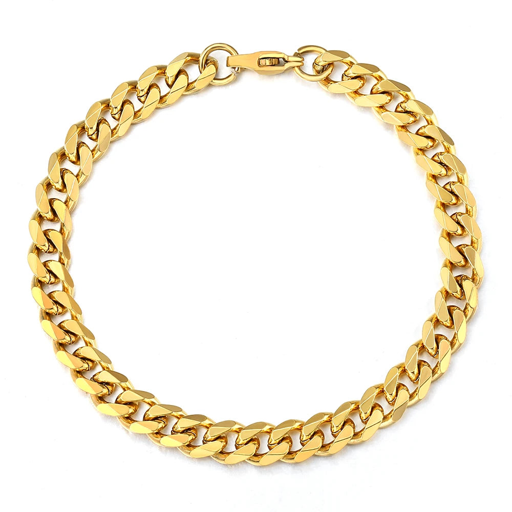 3-11MM Gold Color Stainless Steel Bracelets For Men Women Unisex Curb Cuban Link Chain Simple Wrist Jewelry Gifts