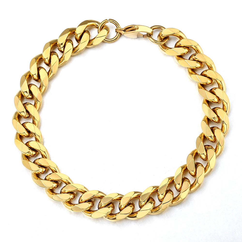 3-11MM Gold Color Stainless Steel Bracelets For Men Women Unisex Curb Cuban Link Chain Simple Wrist Jewelry Gifts