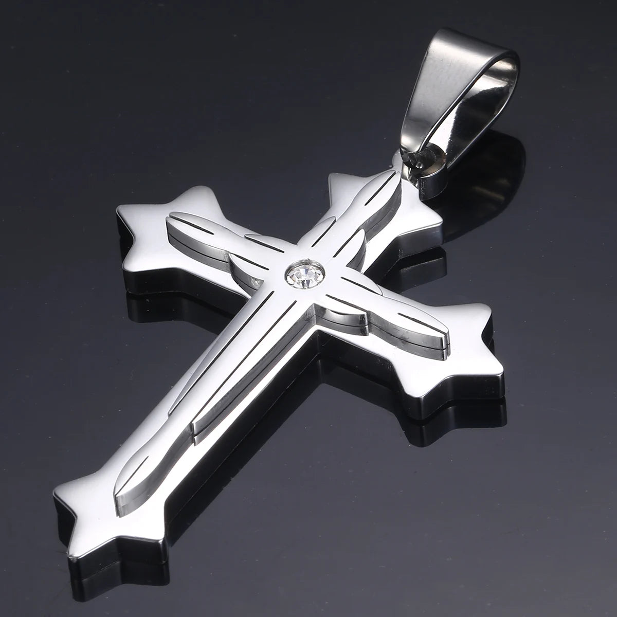 Dropshipping Cross Pendant Necklaces For Men Black Gold Color Silver Color Stainless Steel Charm Chain Male Hip Hop Jewelry KP52