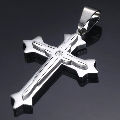 Dropshipping Cross Pendant Necklaces For Men Black Gold Color Silver Color Stainless Steel Charm Chain Male Hip Hop Jewelry KP52