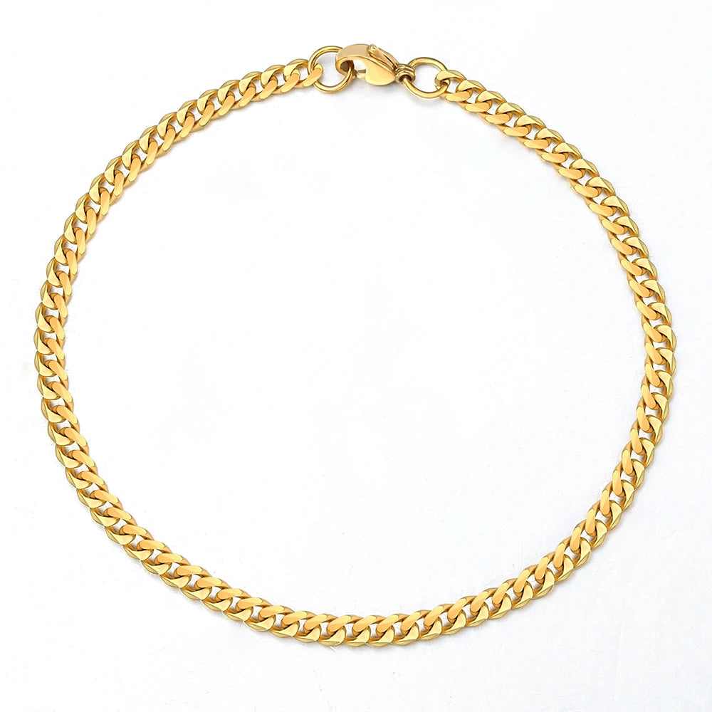 3-11MM Gold Color Stainless Steel Bracelets For Men Women Unisex Curb Cuban Link Chain Simple Wrist Jewelry Gifts
