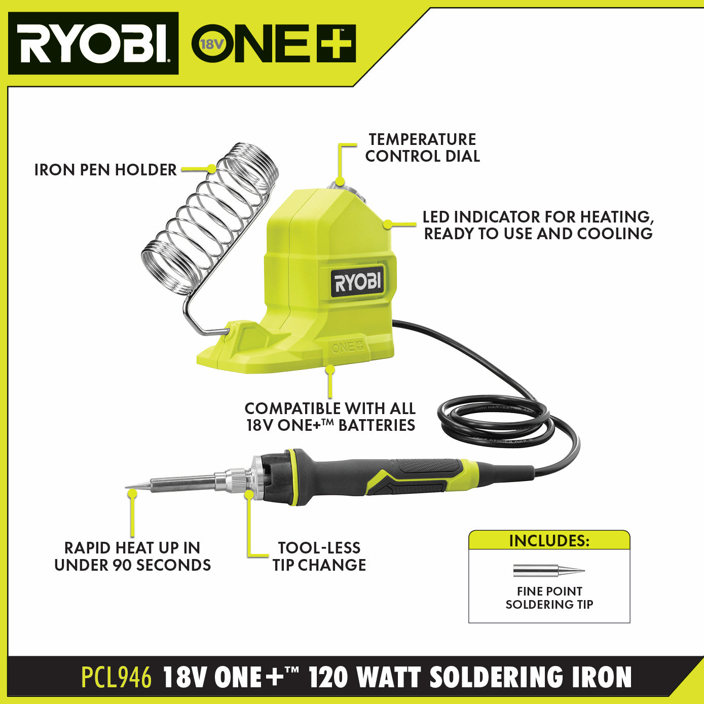 RYOBI ONE+ 18V 120-Watt Cordless Soldering Iron Topper (Tool Only ...