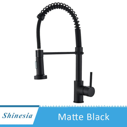 Shinesia Brushed Nickel Kitchen Faucet Deck Mounted Mixer Tap 360 Rotation Stream Sprayer Nozzle Kitchen Sink Hot Cold Taps
