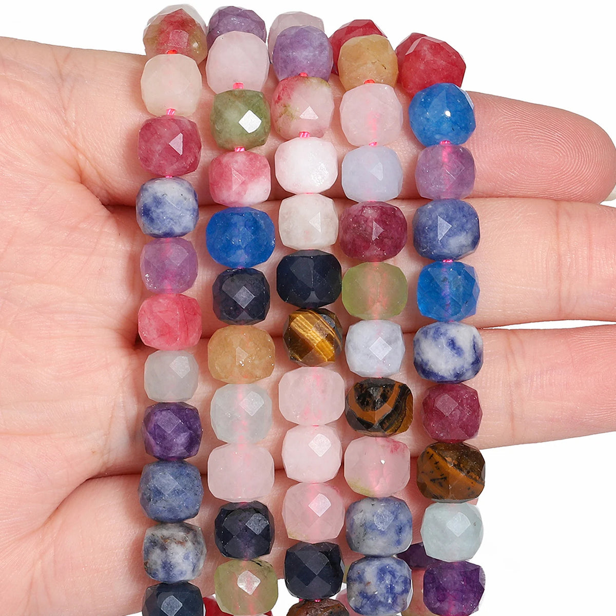 Natural Amethyst Beads 7-8mm Faceted Square Cube Geometric Shape Loose Beads for Jewelry Making Diy Accessories