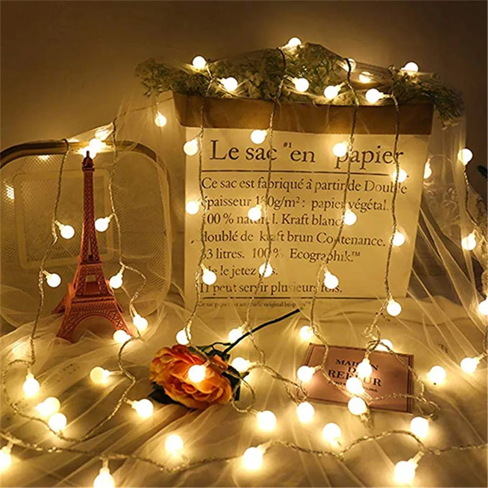 3M 6M 10M USB Power 20/40/80Ball LED String Lights Garland Lights Outdoor Lamp Wedding Garden Fairy Lights Christmas Decoration