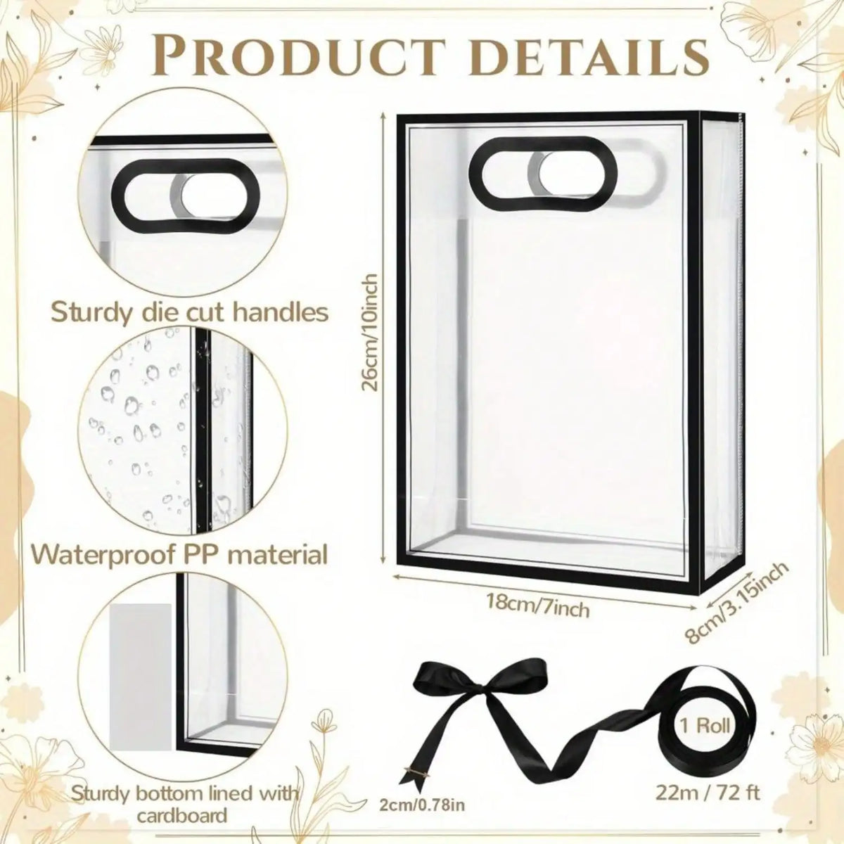 10 Pcs Gift Bags, 1 Roll of Ribbon, Reusable PP Holiday Bag with Ribbon, Suitable for Valentine's Day, Weddings, and Birthdays