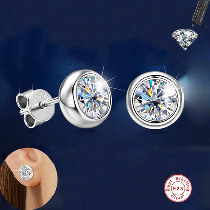 Cbtb Classic S925 Sterling Silver Round Moissanite Earrings for Women Wedding Luxury Gemstone Jewelry