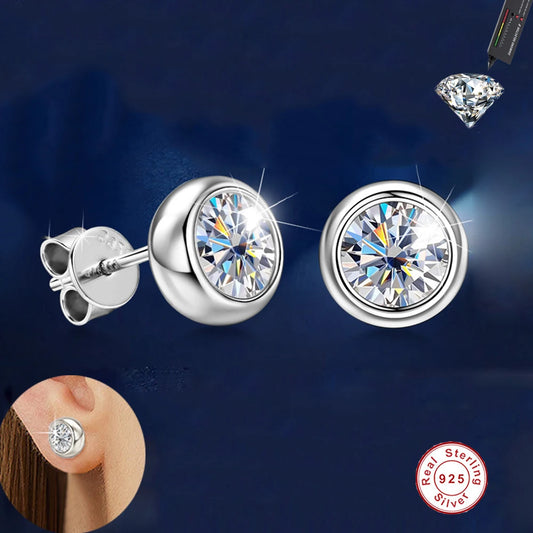 Cbtb Classic S925 Sterling Silver Round Moissanite Earrings for Women Wedding Luxury Gemstone Jewelry