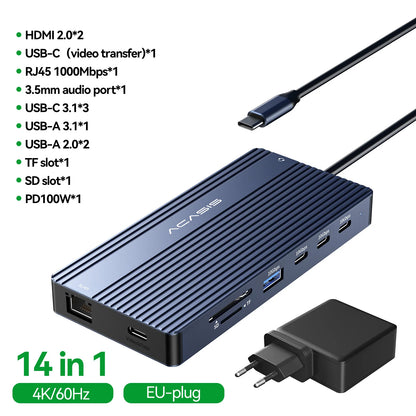 Acasis 14 in 1 USB-C Docking Station Triple Display 4K60Hz HDMI DP PD100W 10Gbps Hub for MacBook Laptop Workstation Setup