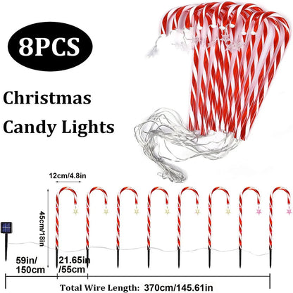 8PCS/Set Solar Cane Light Outdoor Waterproof 8 Function Candy Ground Light Garden Landscape Christmas Decoration Lawn Light