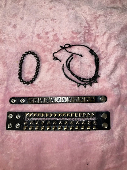 3Pcs/Set Fashion Street Hip Hop Leather Studded Cuff Bracelets Multiple Wristbands Bangle  Acceossries for 80s Punk Rock Concert Outfit