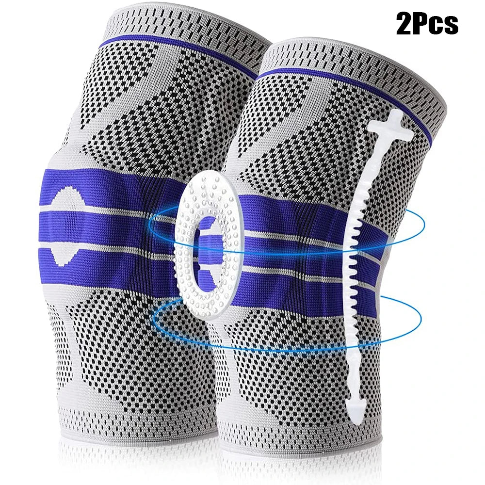 Silicone Padded Knee Pads Supports Brace Basketball Fitness Meniscus Patella Protection Kneepads Sports Safety Knee Sleeves