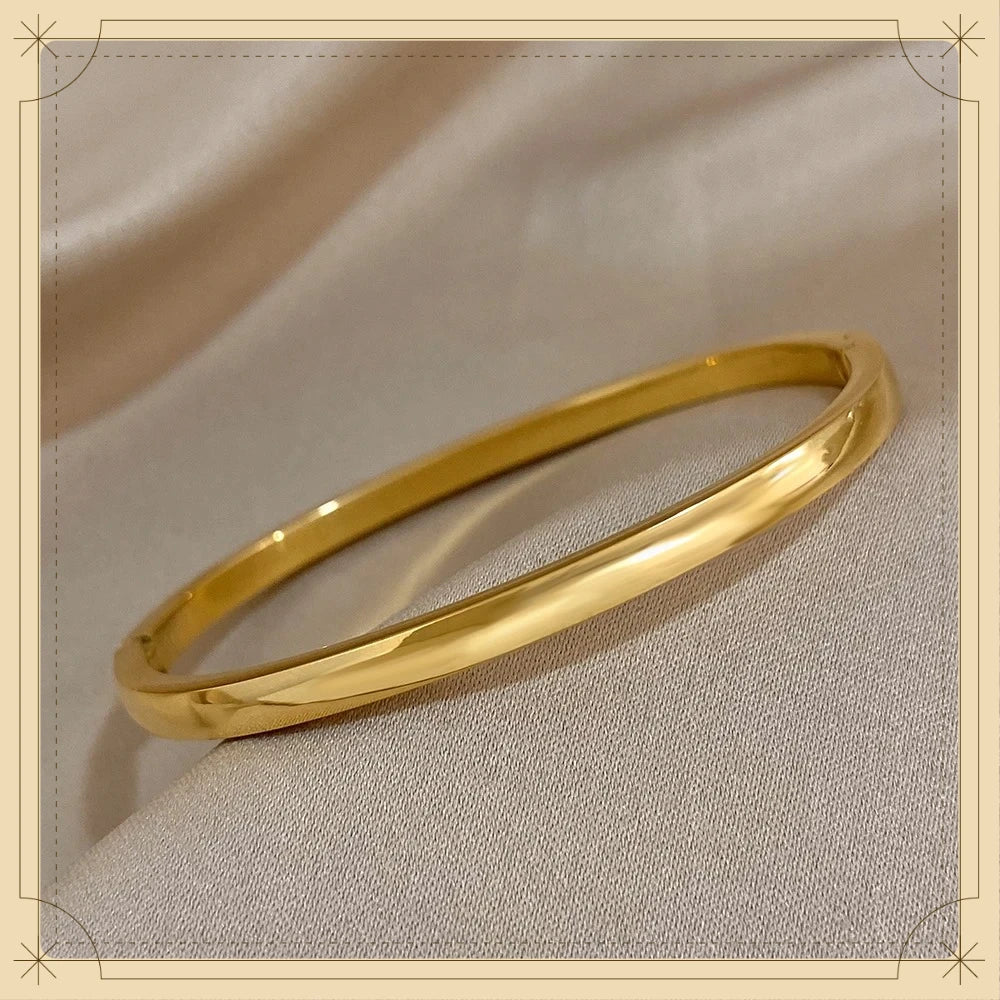 Simple Smooth Stainless Steel Bangles Bracelets for Women Trendy Gold Plated Metal Bracelet Jewelry Accessories Lady Gift