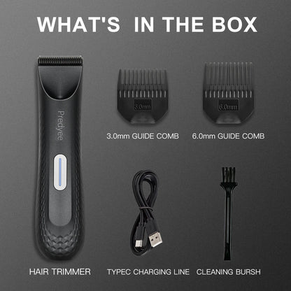 Electric Trimmer for Men's Groin Hair: Versatile Body Groomer and Waterproof Pubic Hair Trimmer with Replaceable Ceramic Blade