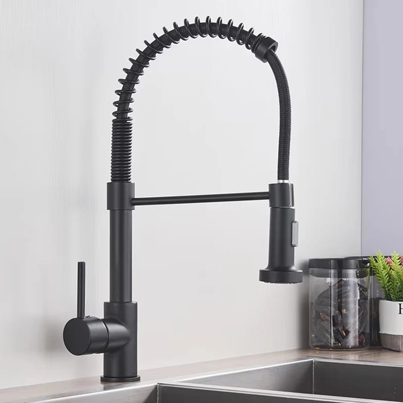 Kitchen Faucet Sink Faucet One Handle Spring Hot and Cold Water Tap Deck Mounted  Stream Sprayer Stainless Steel