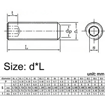 2-10pcs M1.6 M2 M3 M4 M5 M6 M8 M10 304 Stainless Steel Headless Hexagon Socket Cup Point Grub Screw Hex Socket Set Screws