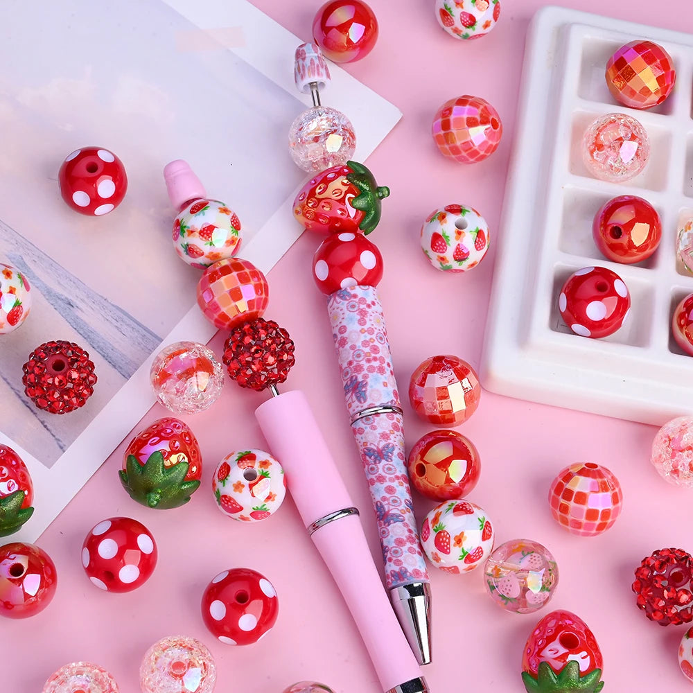 20pcs/lot Acrylic Fruit Strawberry Beads Mixed Loose Spacer Beads for Jewelry Making DIY Bracelet Necklace Bead Accessories
