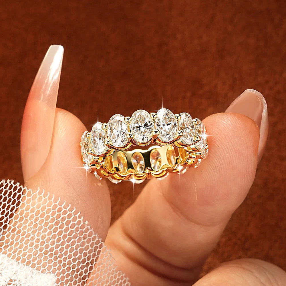 OXTAO 4x6mm Oval Cut Full Moissanite Eternity Rings Anniversary Gifts for Women Men 14K Gold Filled Jewelry Elegant Stackable Wedding Ring with Certified